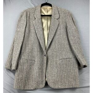 Ashley Brooke Wool Blazer Womens 42 Gray Herringbone Pinstripe Vintage Fair